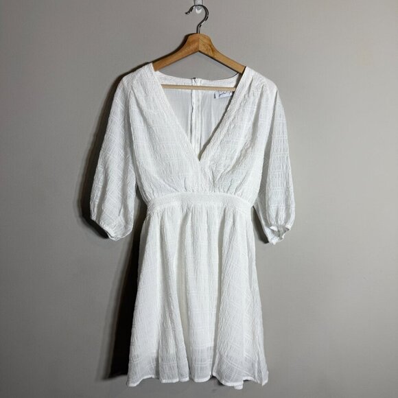 Petal + Pup Quinnie Balloon Sleeve Mini Dress Women's Large White Party Bridal - Picture 3 of 14